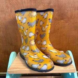 Sloggers Chicken Sun Waterproof Rain Boots Hen Rooster Mud Muck Cute Farm Bird